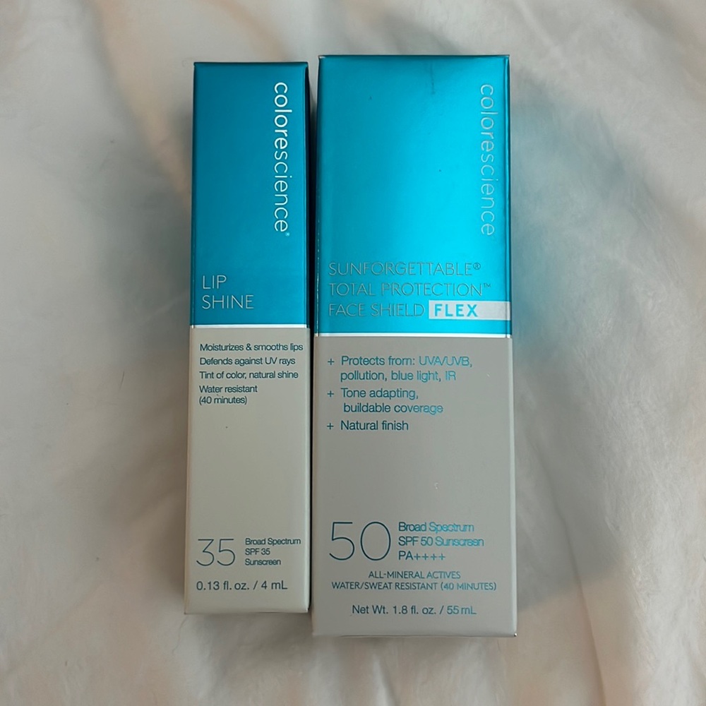New Colorscience. Unopened pink lip shine and flex fair spf.
